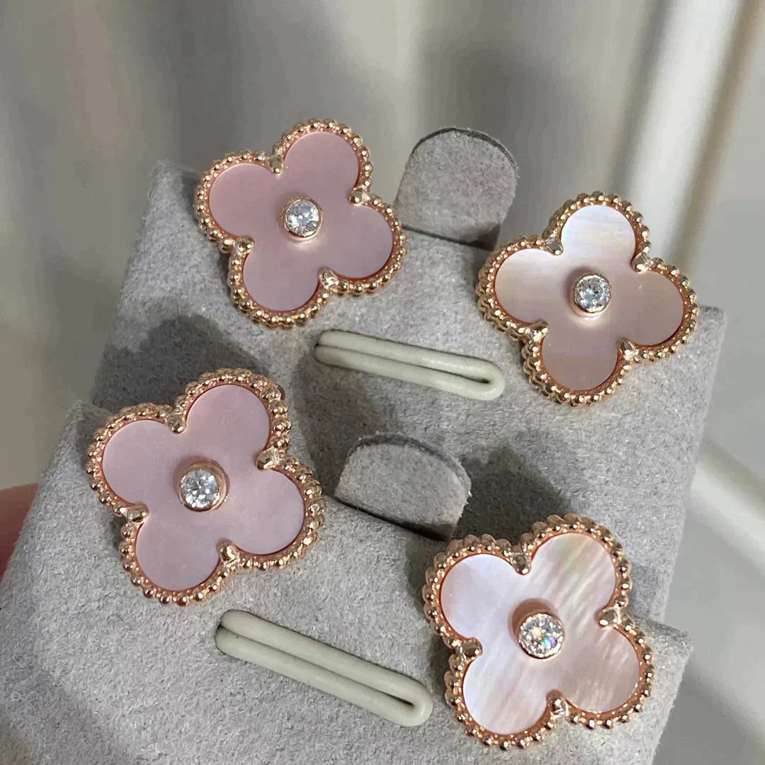 ¡®Glow Jewelry¡¯CLOVER MEDIUM 1 MOTIFS PINK MOP DIAMOND EARRINGS
