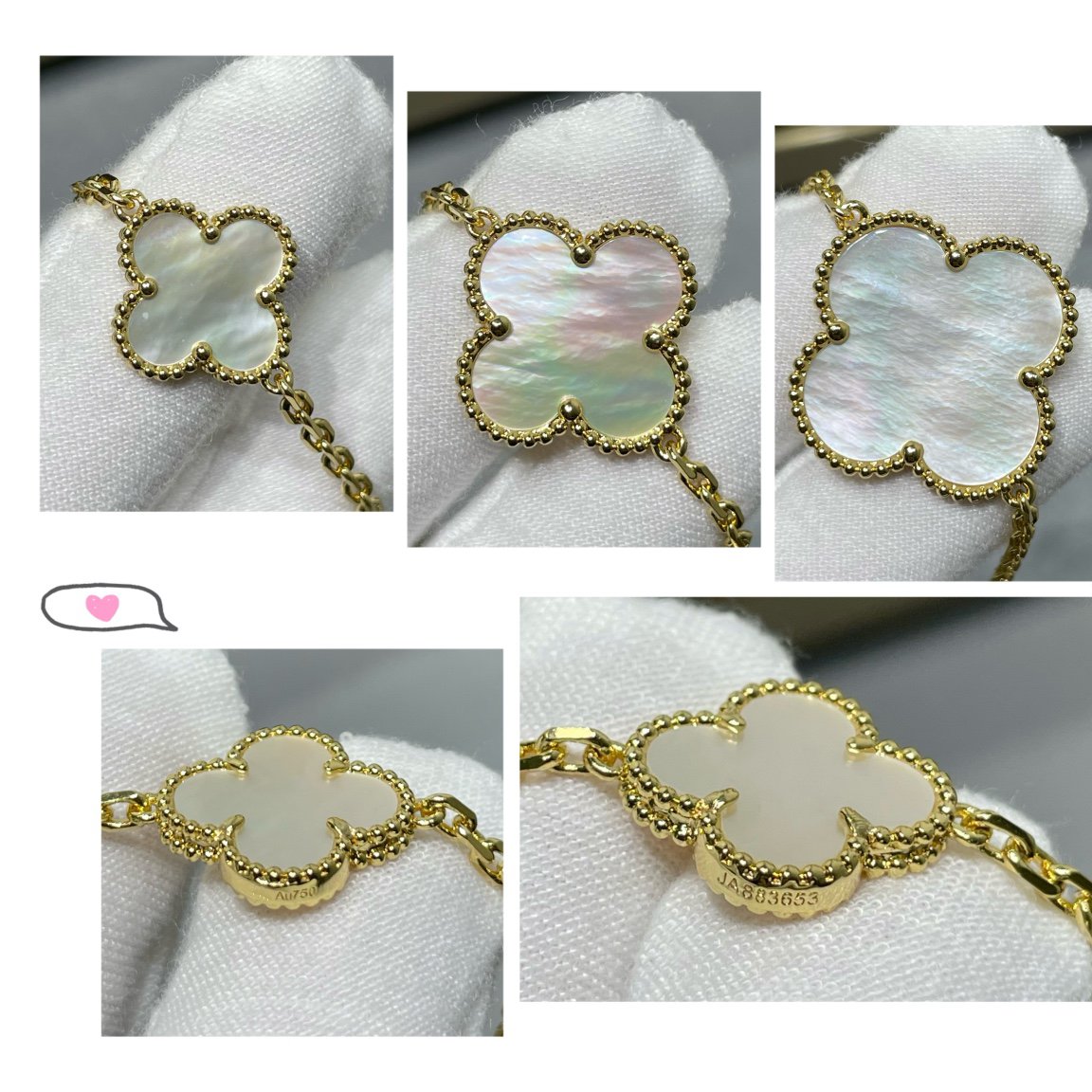 Glow Jewelry「クローバー16モチーフ 白蝶貝 ゴールドネックレス」