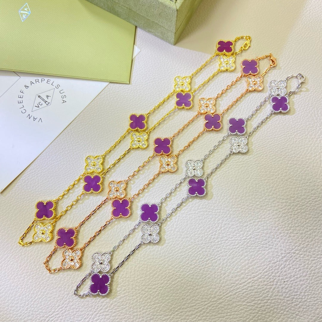 ¡®Glow Jewelry¡¯CLOVER 10 MOTIFS PURPLE VIOLET DIAMOND NECKLACE