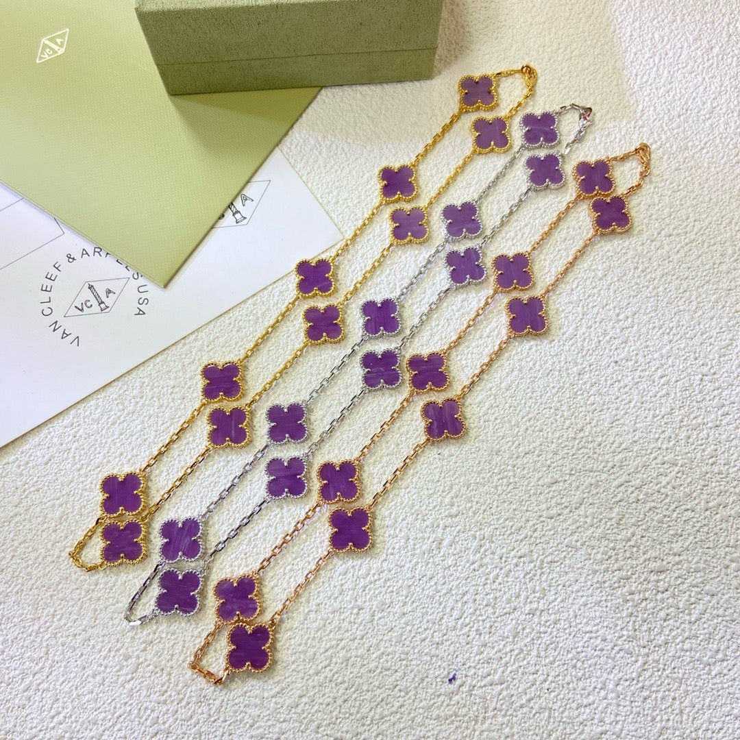 ¡®Glow Jewelry¡¯CLOVER 10 MOTIFS PURPLE VIOLET NECKLACE