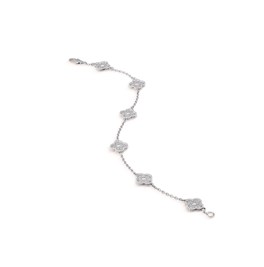„Glow Jewelry“ Kleeblatt-Armband mit 6 Motiven aus Silber und Diamanten