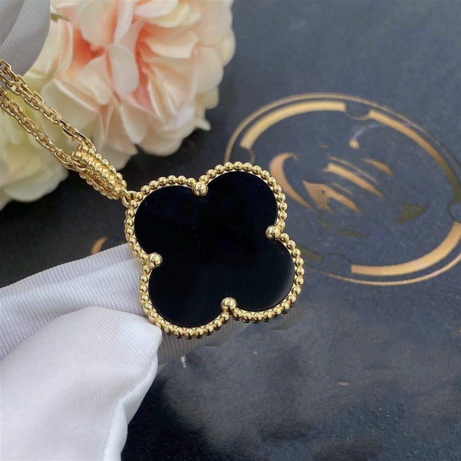 Glow Jewelry®CLOVER 25MM GOLD オニキス ビッグクローバーネックレス