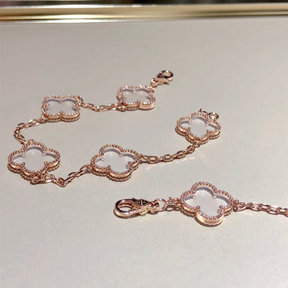 [Glow Jewelry]CLOVER 5 MOTIF ROCK CRYSTAL BRACELET