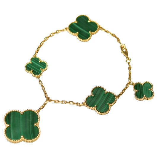 [Glow Jewelry]MAGIC CLOVER MALACHITE GOLD BRACELET 5 MOTIFS