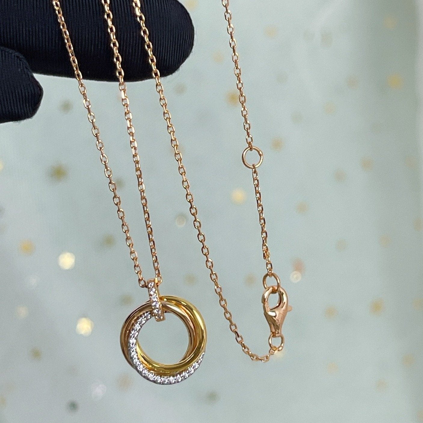 [Glow Jewelry]TRINITY NECKLACE SILVER GOLD PINK GOLD DIAMONDS