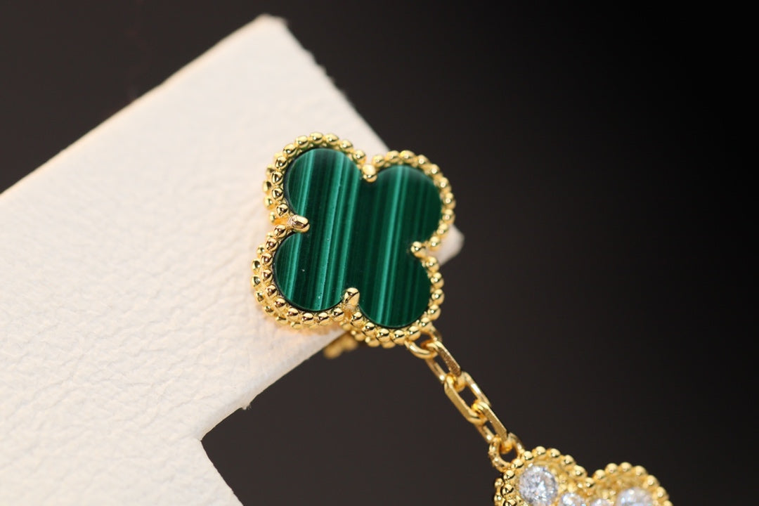 ¡®Glow Jewelry¡¯CLOVER EARRINGS GOLD MALACHITE DIAMOND 3 MOTIF
