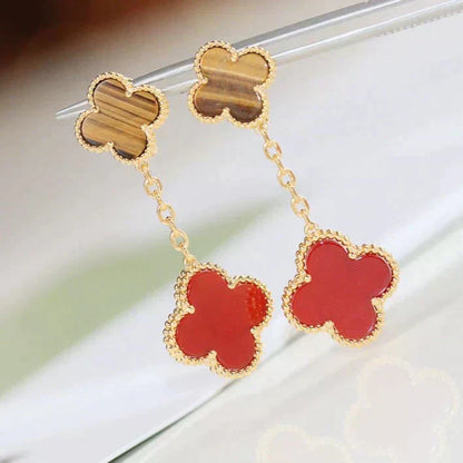 [Glow Jewelry]CLOVER  2 MOTIF  TIGER EYE CARNELIAN EARRINGS