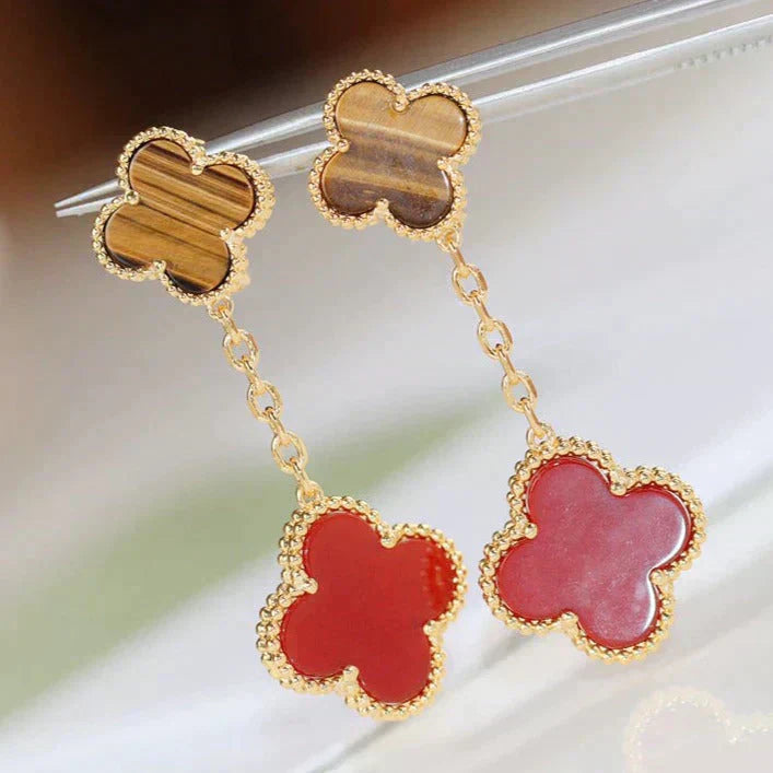 [Glow Jewelry]CLOVER  2 MOTIF  TIGER EYE CARNELIAN EARRINGS