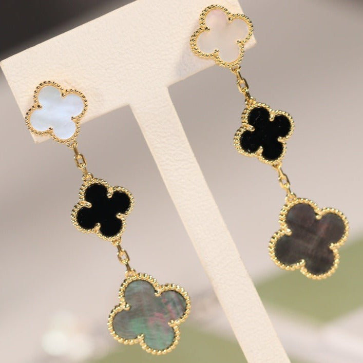 ¡®Glow Jewelry¡¯CLOVER EARRINGS GOLD ONYX MOP 3 MOTIF