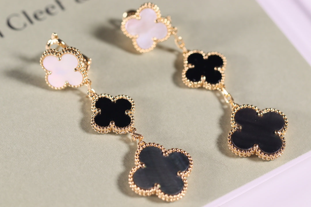 [Glow Jewelry]CLOVER EARRINGS GOLD ONYX MOP 3 MOTIF