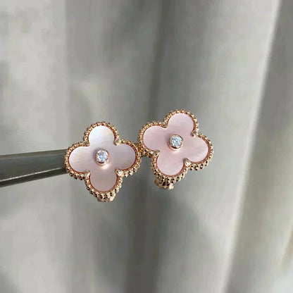 [Glow Jewelry]CLOVER MEDIUM 1 MOTIFS  PINK MOP DIAMOND EARRINGS