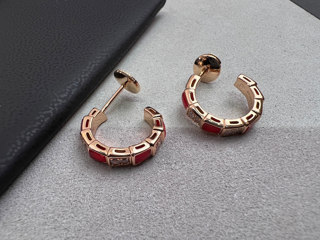[Glow Jewelry]SERPENTI CARNELIAN PINK GOLD EARRINGS