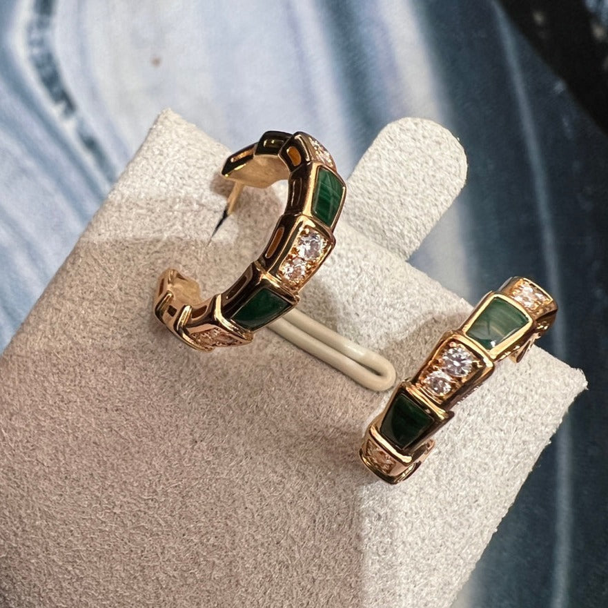 [Glow Jewelry]SERPENTI MALACHITE PINK GOLD EARRINGS