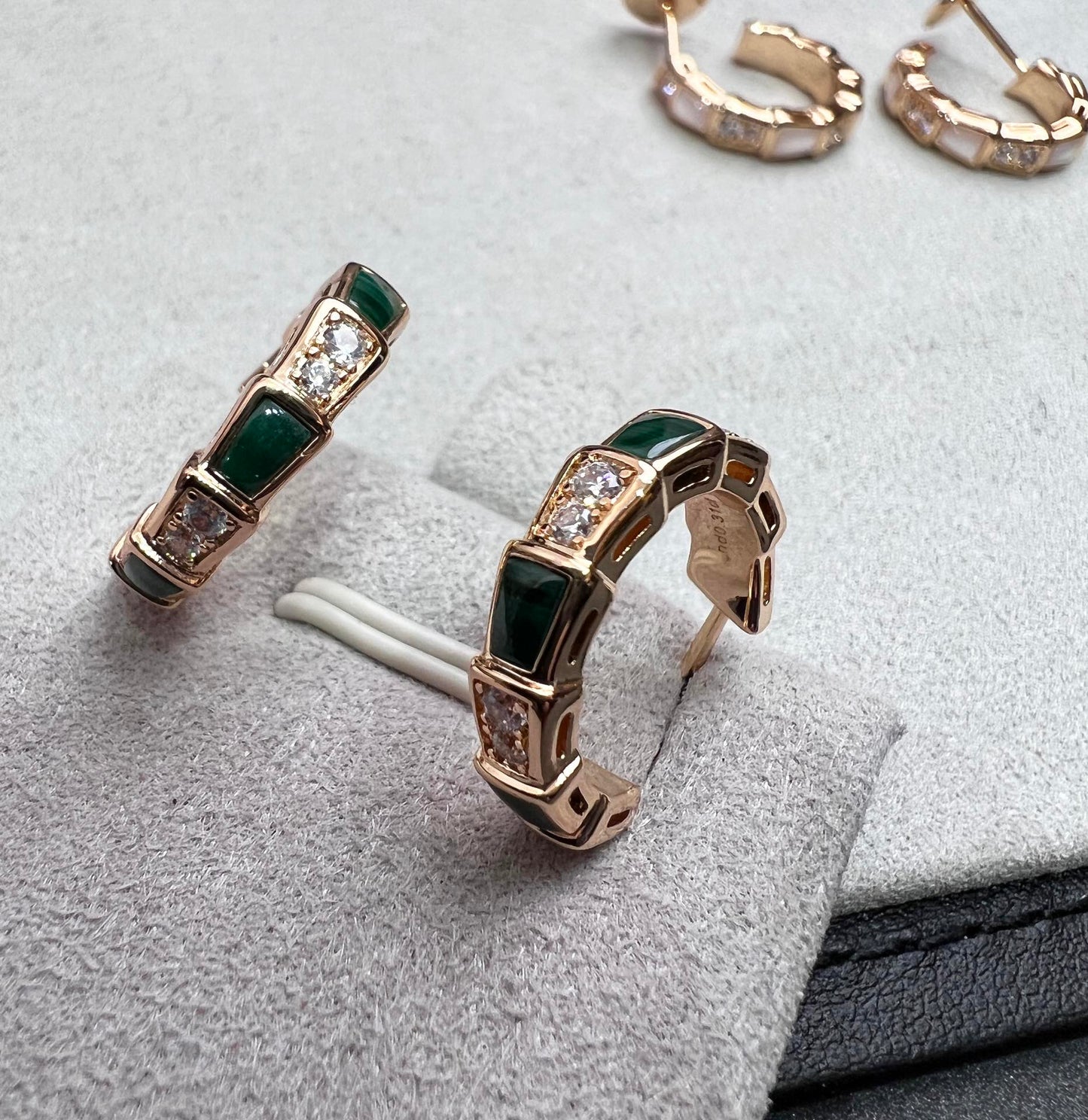 [Glow Jewelry]SERPENTI MALACHITE PINK GOLD EARRINGS
