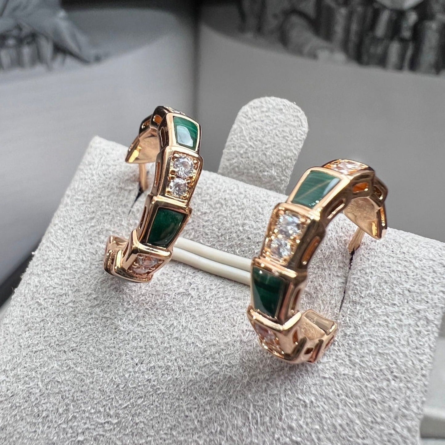 [Glow Jewelry]SERPENTI MALACHITE PINK GOLD EARRINGS