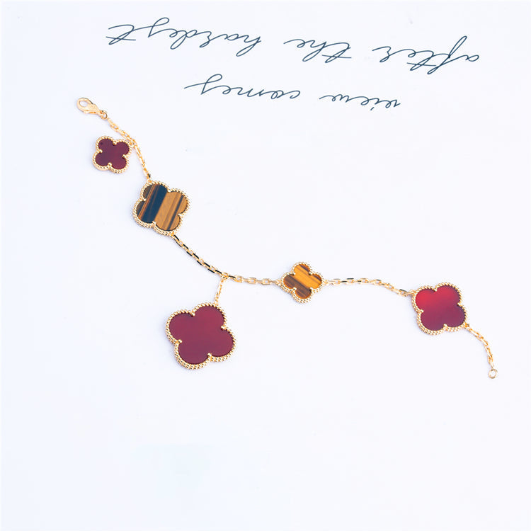 [Glow Jewelry]CLOVER BRACELET 5 MOTIFS CARNELIAN TIGER EYE