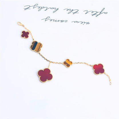 [Glow Jewelry]CLOVER BRACELET 5 MOTIFS CARNELIAN TIGER EYE