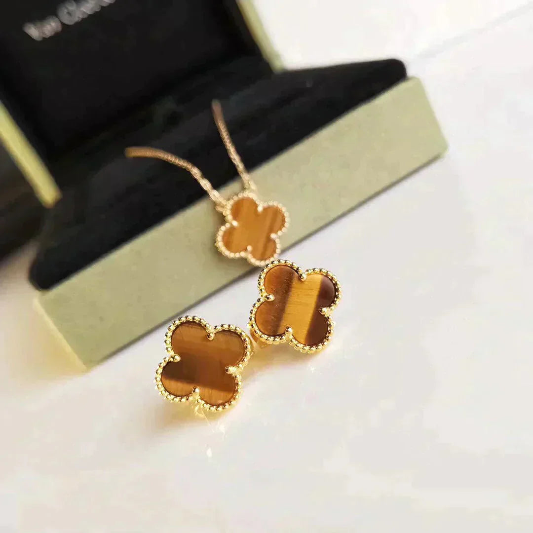 [Glow Jewelry]CLOVER MEDIUM 1 MOTIFS TIGER EYE EARRINGS