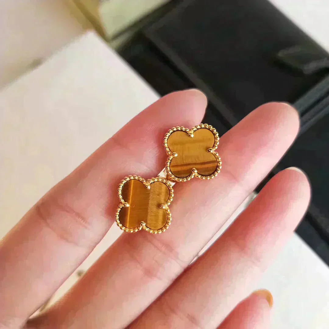 [Glow Jewelry]CLOVER MEDIUM 1 MOTIFS TIGER EYE EARRINGS