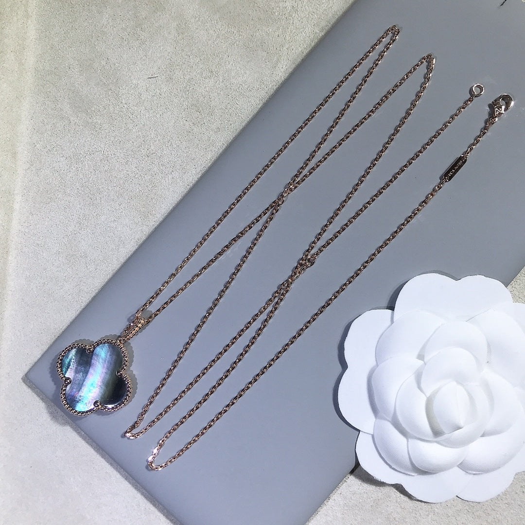 [Glow Jewelry]CLOVER 25MM GOLD DARK MOP BIG CLOVER NECKLACE