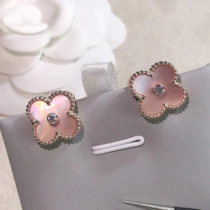 ¡®Glow Jewelry¡¯CLOVER MEDIUM 1 MOTIFS  PINK MOP DIAMOND EARRINGS