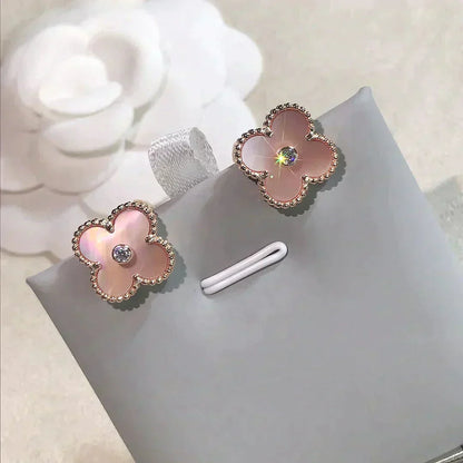 [Glow Jewelry]CLOVER MEDIUM 1 MOTIFS  PINK MOP DIAMOND EARRINGS