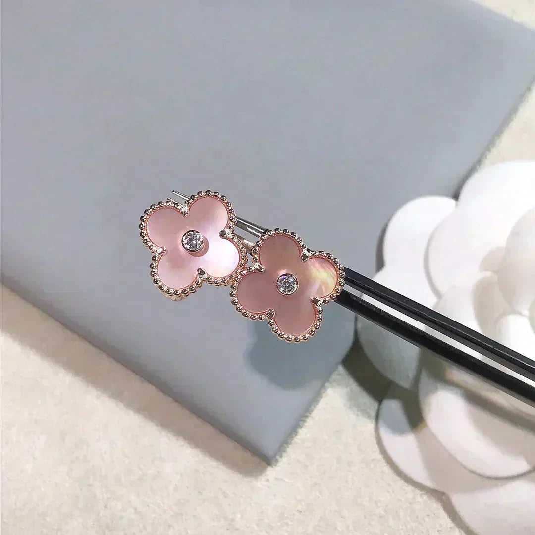 ¡®Glow Jewelry¡¯CLOVER MEDIUM 1 MOTIFS  PINK MOP DIAMOND EARRINGS