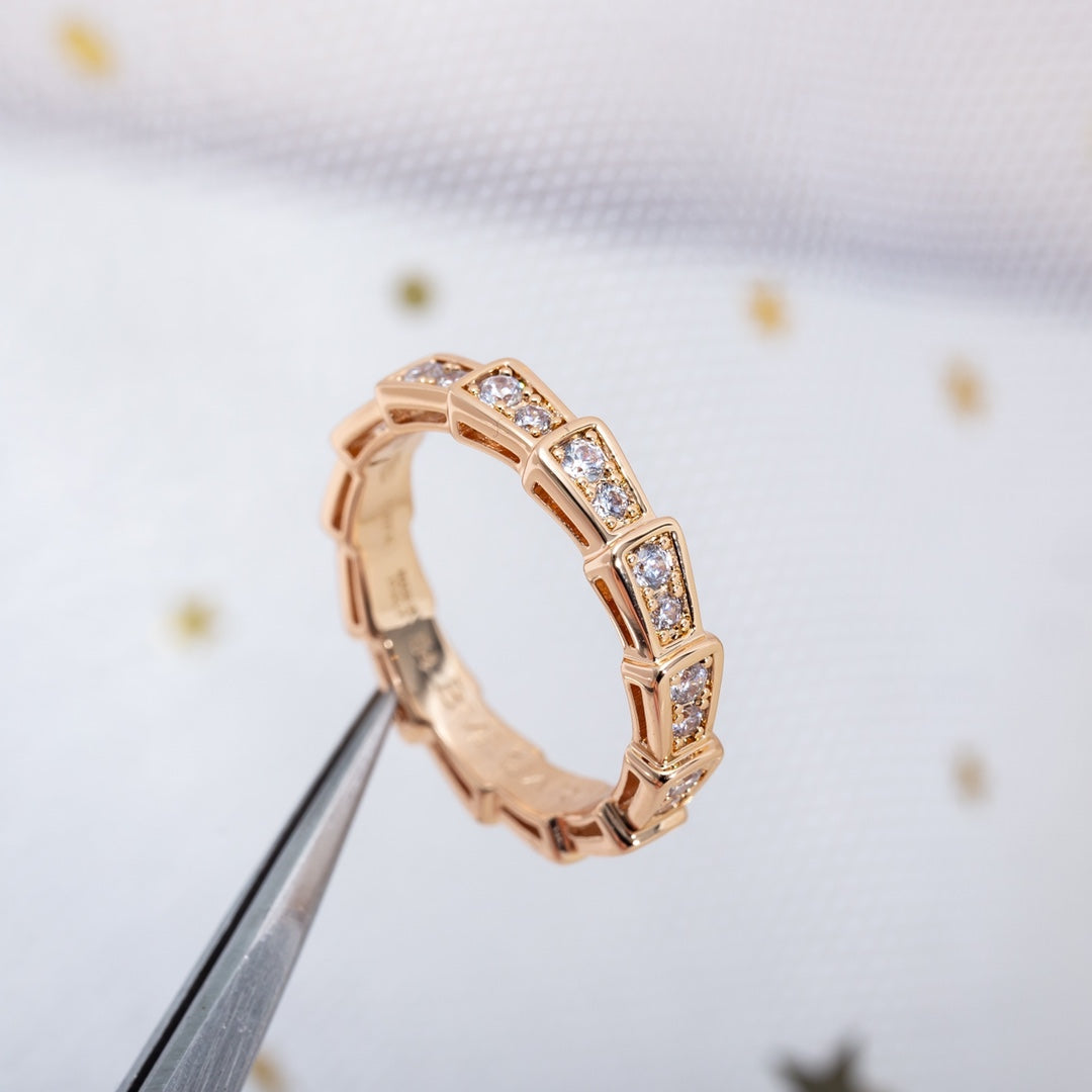 [Glow Jewelry]SERPENTI RING PINK GOLD DIAMOND PAVED 3MM