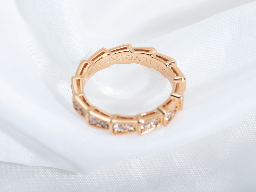 [Glow Jewelry]SERPENTI RING PINK GOLD DIAMOND PAVED 3MM