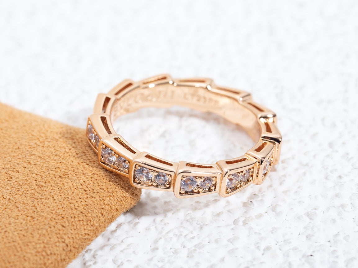 [Glow Jewelry]SERPENTI RING PINK GOLD DIAMOND PAVED 3MM