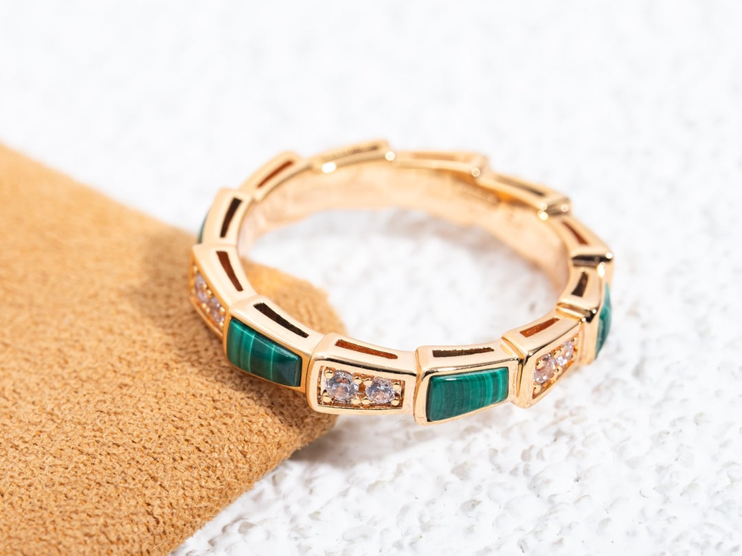 [Glow Jewelry]SERPENTI RING PINK GOLD MALACHITE DIAMOND 3MM