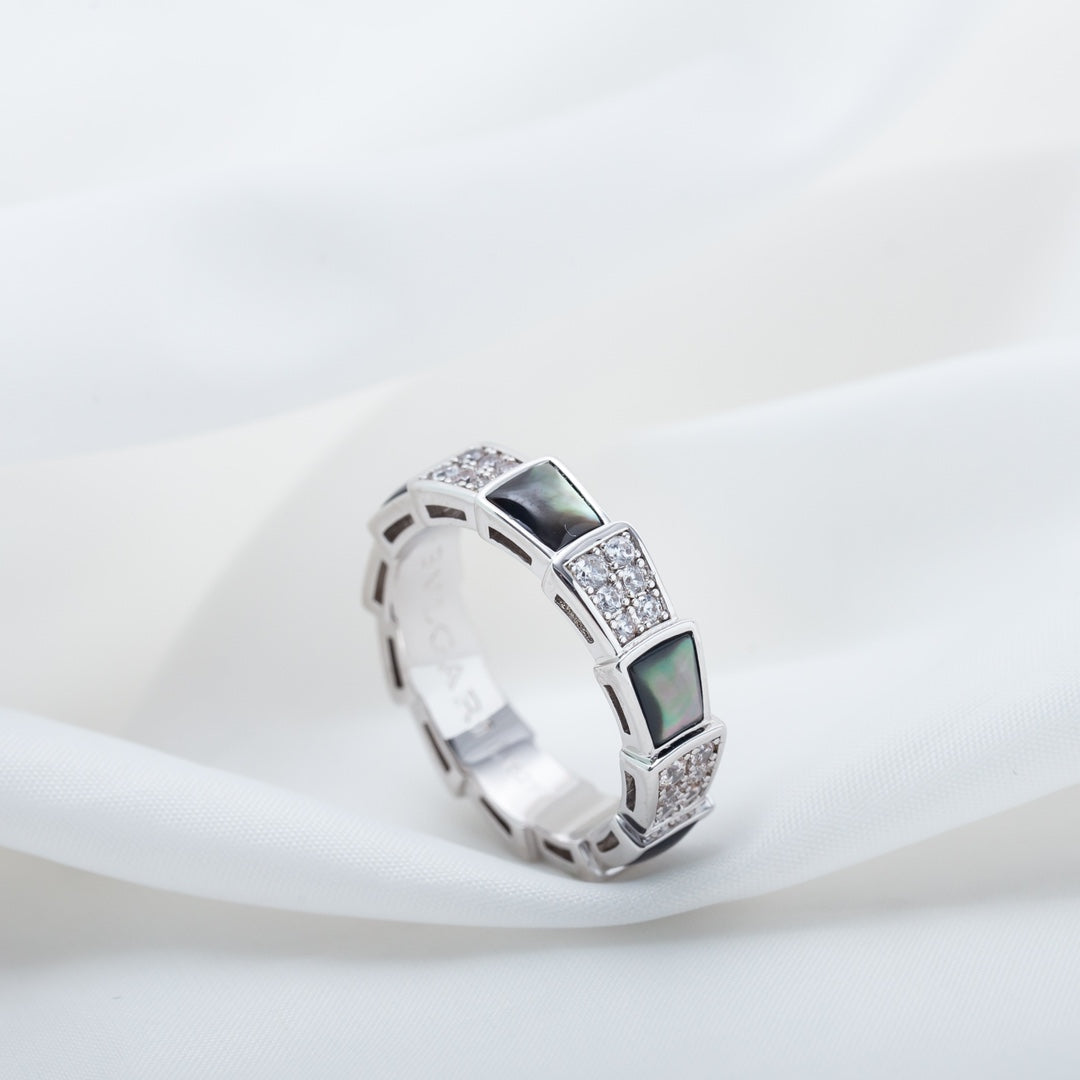 [Glow Jewelry]SERPENTI RING SILVER DIAMOND BLACK MOP 4MM