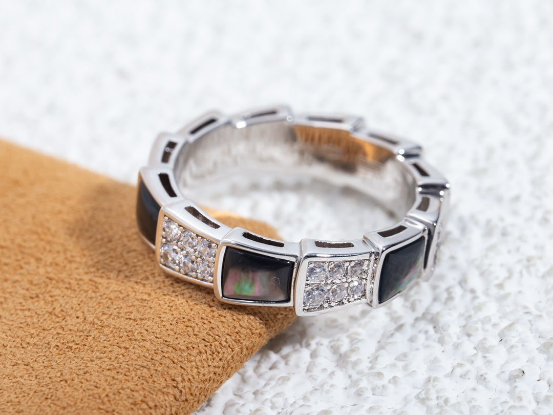 [Glow Jewelry]SERPENTI RING SILVER DIAMOND BLACK MOP 4MM