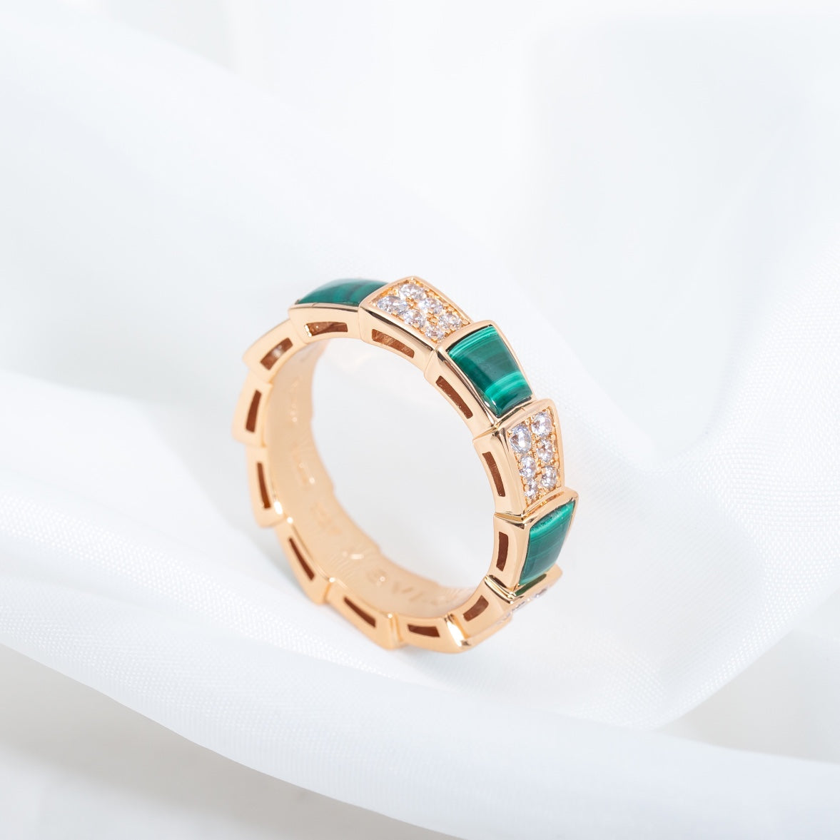 [Glow Jewelry]SERPENTI RING PINK GOLD MALACHITE DIAMOND PAVED 4MM
