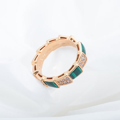 [Glow Jewelry]SERPENTI RING PINK GOLD MALACHITE DIAMOND PAVED 4MM