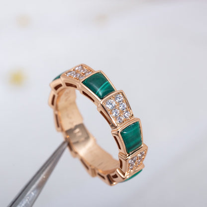 [Glow Jewelry]SERPENTI RING PINK GOLD MALACHITE DIAMOND PAVED 4MM