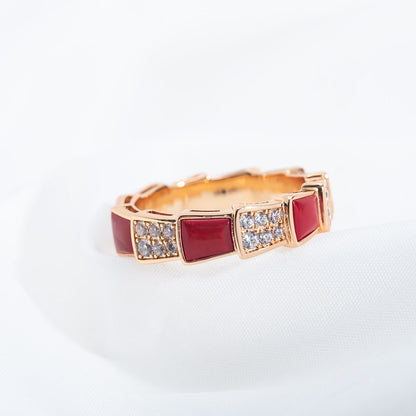 [Glow Jewelry]SERPENTI RING PINK GOLD CARNELIAN DIAMOND PAVED 4MM