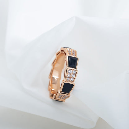 [Glow Jewelry]SERPENTI RING PINK GOLD BLACK MOP DIAMOND PAVED 4MM