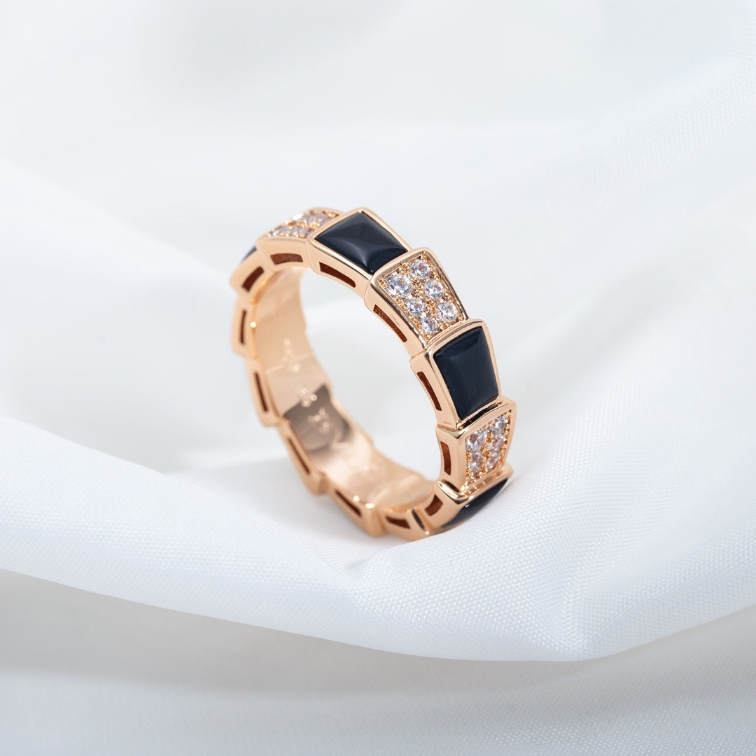 [Glow Jewelry]SERPENTI RING PINK GOLD BLACK MOP DIAMOND PAVED 4MM