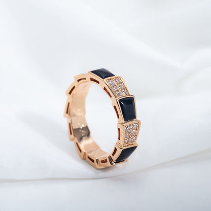 [Glow Jewelry]SERPENTI RING PINK GOLD BLACK MOP DIAMOND PAVED 4MM