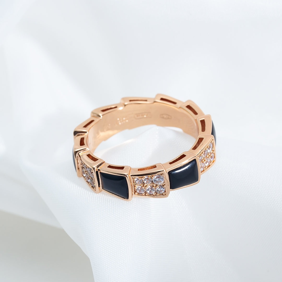 [Glow Jewelry]SERPENTI RING PINK GOLD BLACK MOP DIAMOND PAVED 4MM