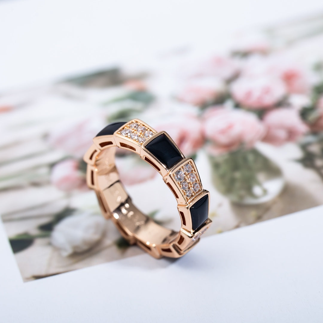 [Glow Jewelry]SERPENTI RING PINK GOLD BLACK MOP DIAMOND PAVED 4MM