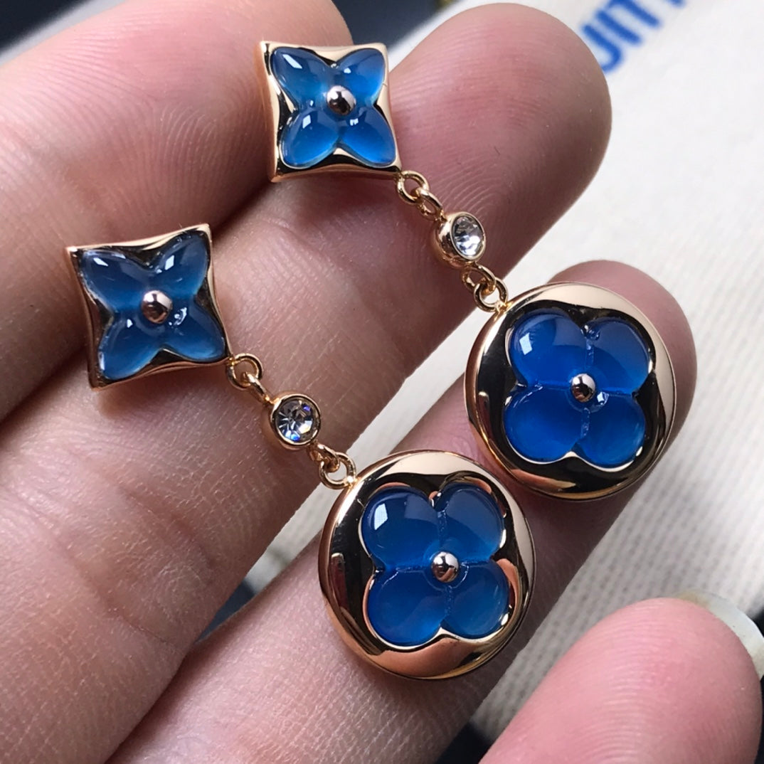 [Glow Jewelry]STAR AND SUN AGATE DIAMOND EARRINGS