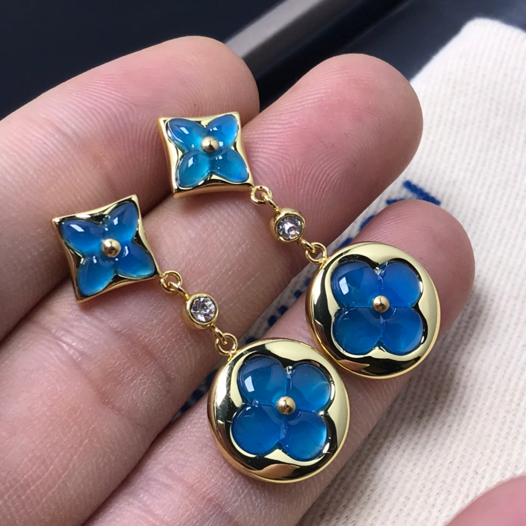 [Glow Jewelry]STAR AND SUN AGATE DIAMOND EARRINGS