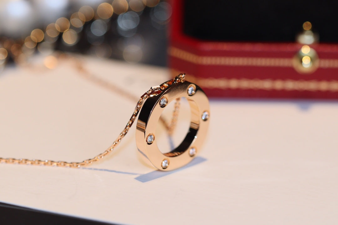 [Glow Jewelry]LOVE NECKLACE 16MM 6 DIAMONDS PINK GOLD