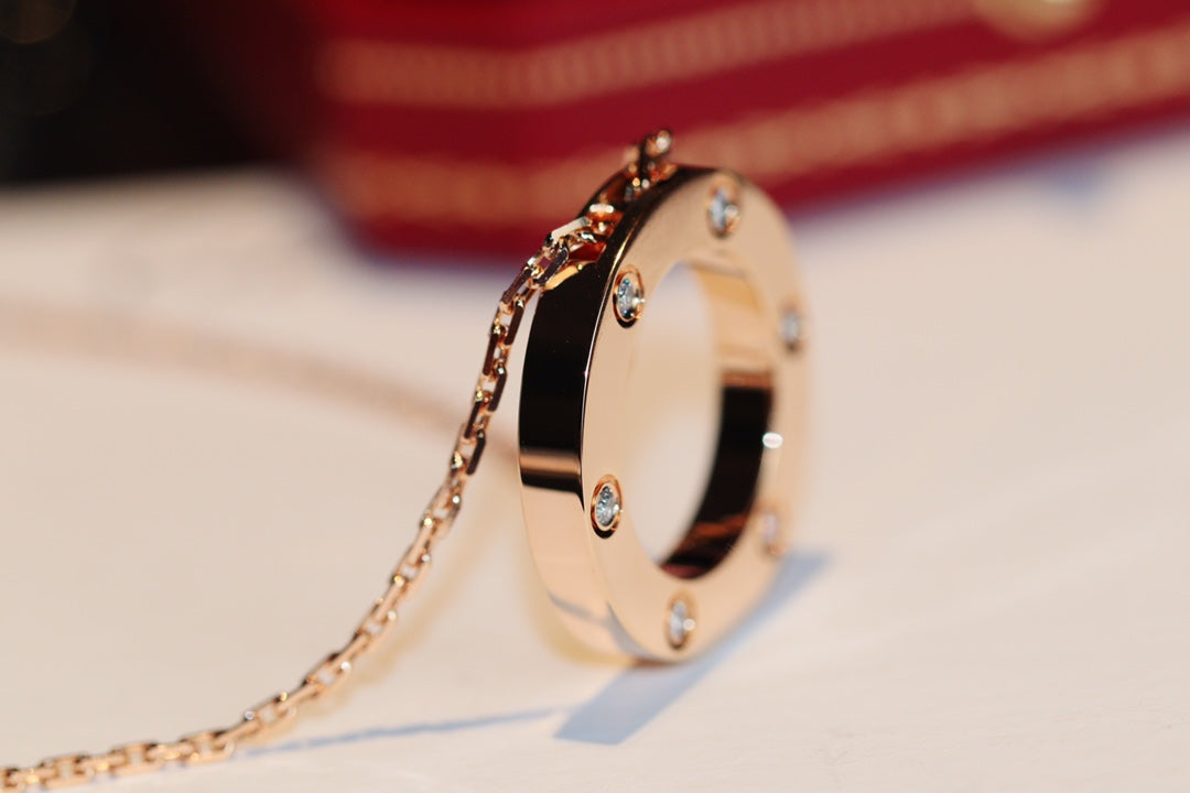 [Glow Jewelry]LOVE NECKLACE 16MM 6 DIAMONDS PINK GOLD