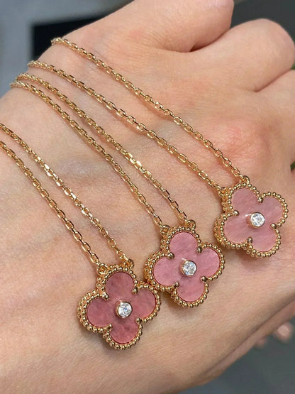 Glow Jewelry 『CLOVER 15MM DIAMOND RHODONITE NECKLACE』