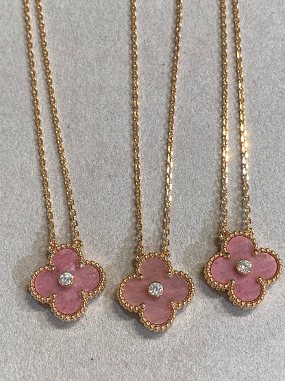 Glow Jewelry 『CLOVER 15MM DIAMOND RHODONITE NECKLACE』