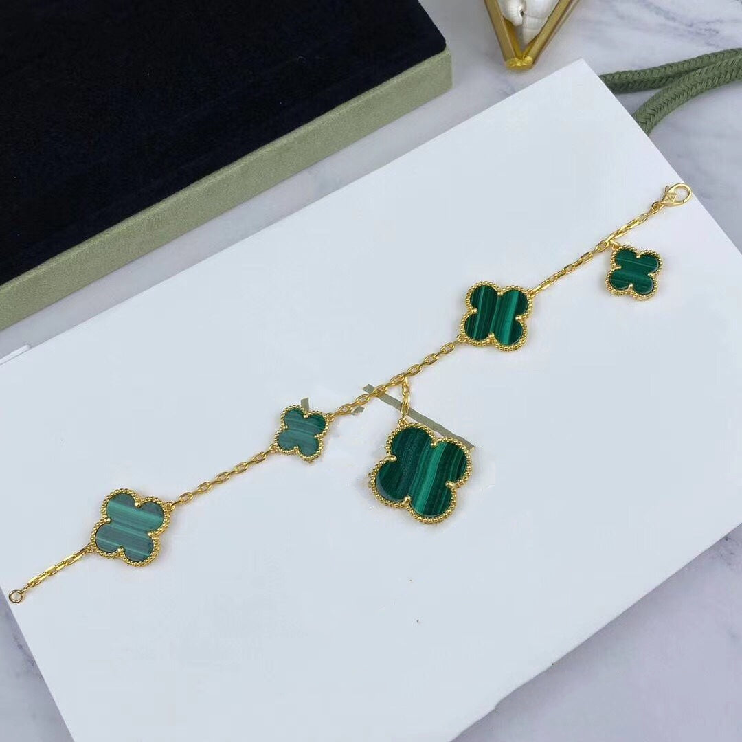 [Glow Jewelry]MAGIC CLOVER MALACHITE GOLD BRACELET 5 MOTIFS