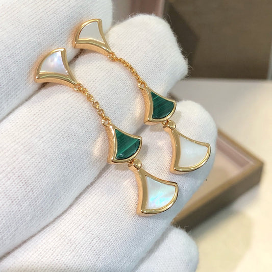 [Glow Jewelry]DREAM EARRINGS 3 MOTIFS MALACHITE MOP PINK GOLD